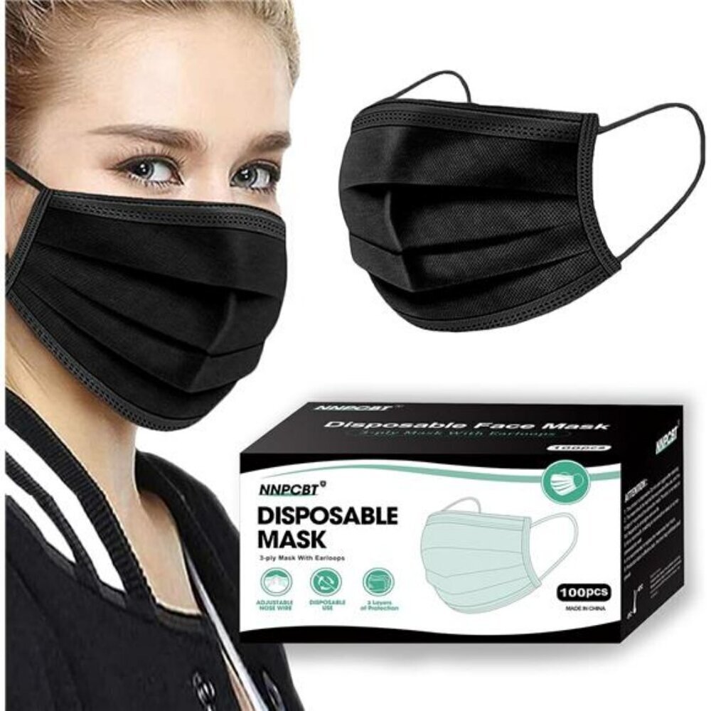 Disposable Face Masks 100 Pack 3-Ply Black Protection